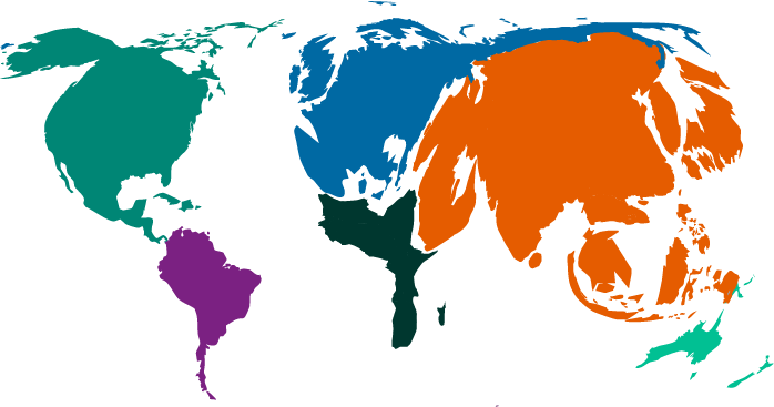 This map of the globe has resized each country to represent the scale of wealth belonging to each nation.